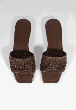 Schutz Juliet Brown Leather Flat Sandal