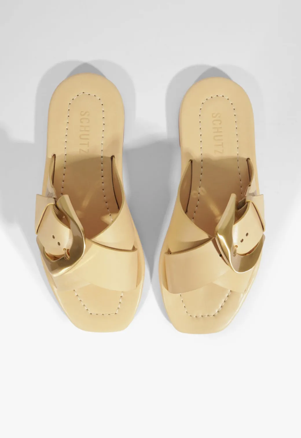 Schutz Lois Beige Leather Flat Sandal