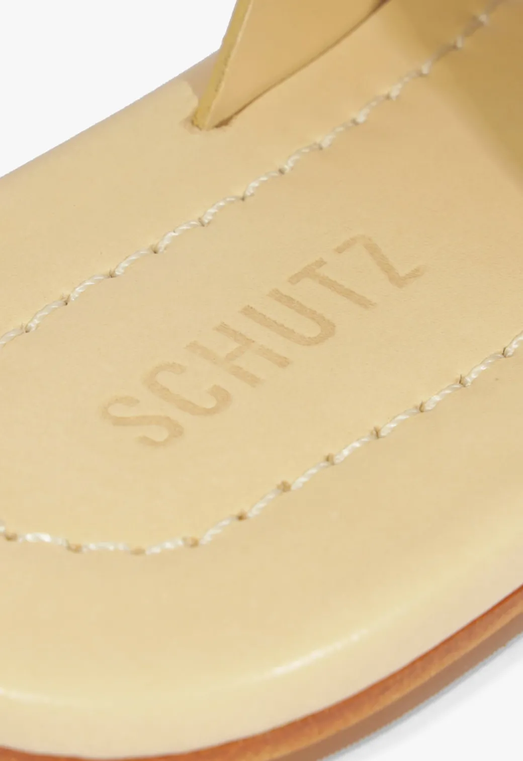 Schutz Lois Beige Leather Flat Sandal