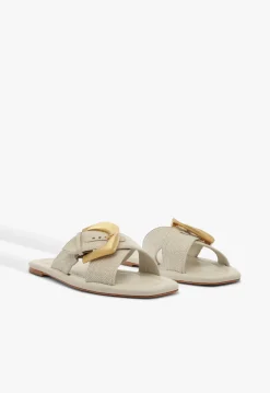 Schutz Lois Beige Linen Flat Sandal