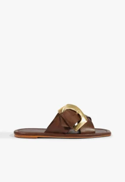 Schutz Lois Brown Leather Flat Sandal