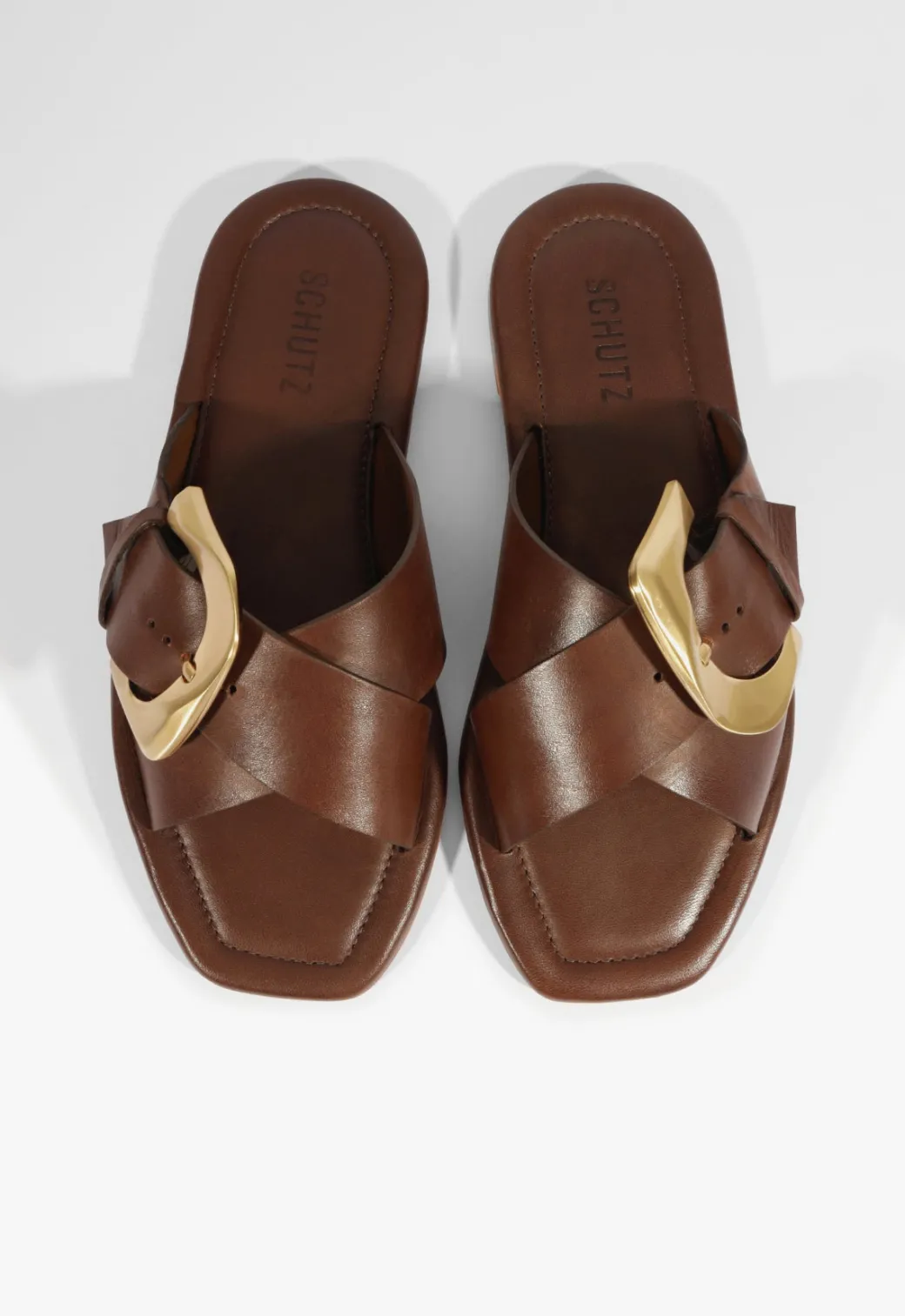 Schutz Lois Brown Leather Flat Sandal