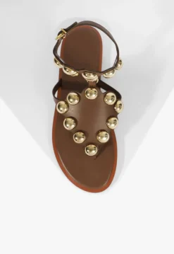 Schutz Mist Brown Leather Flat Sandal