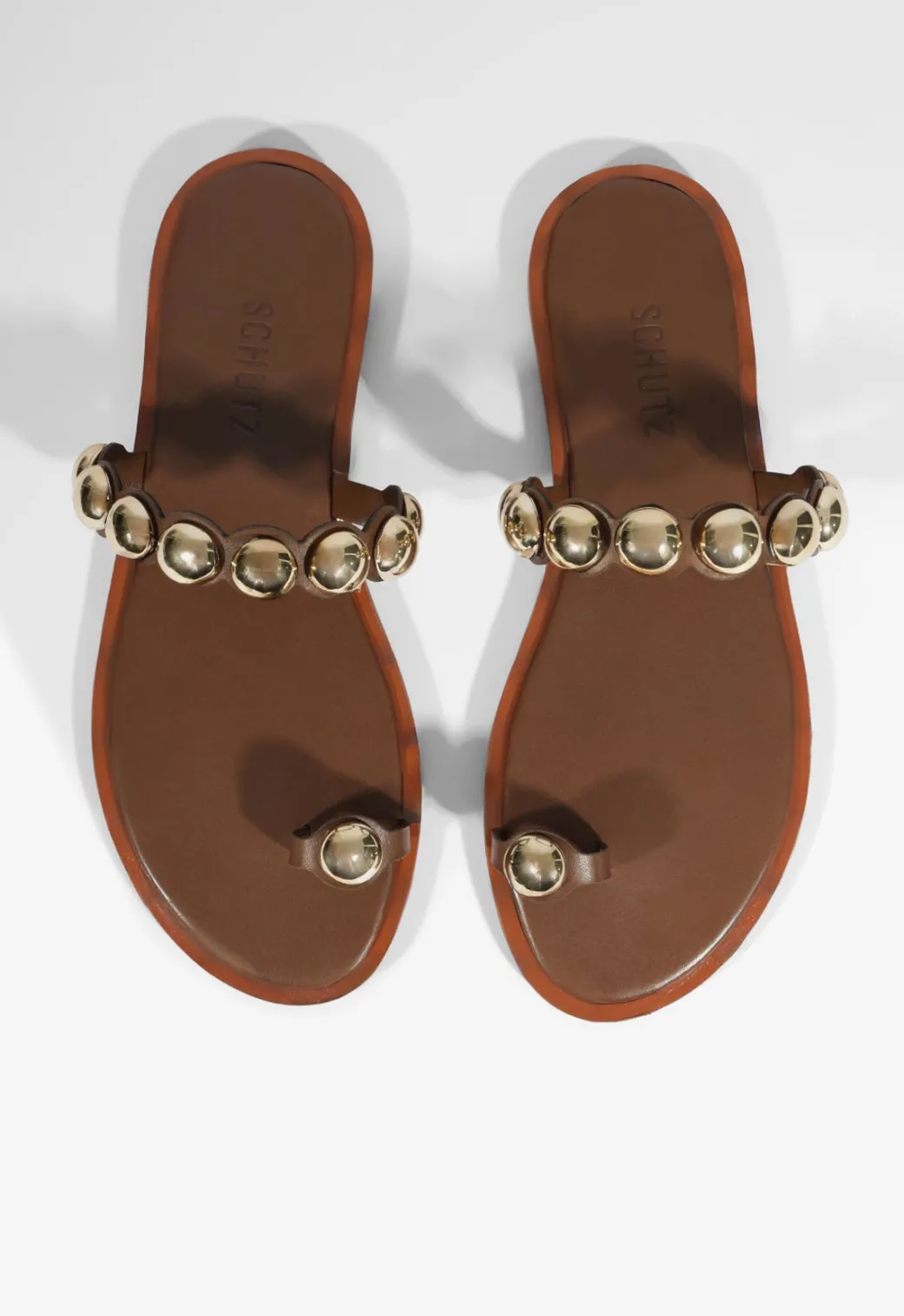 Schutz Romy Brown Leather Flat Sandal