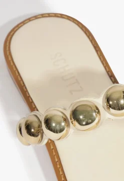 Schutz Romy White Leather Flat Sandal